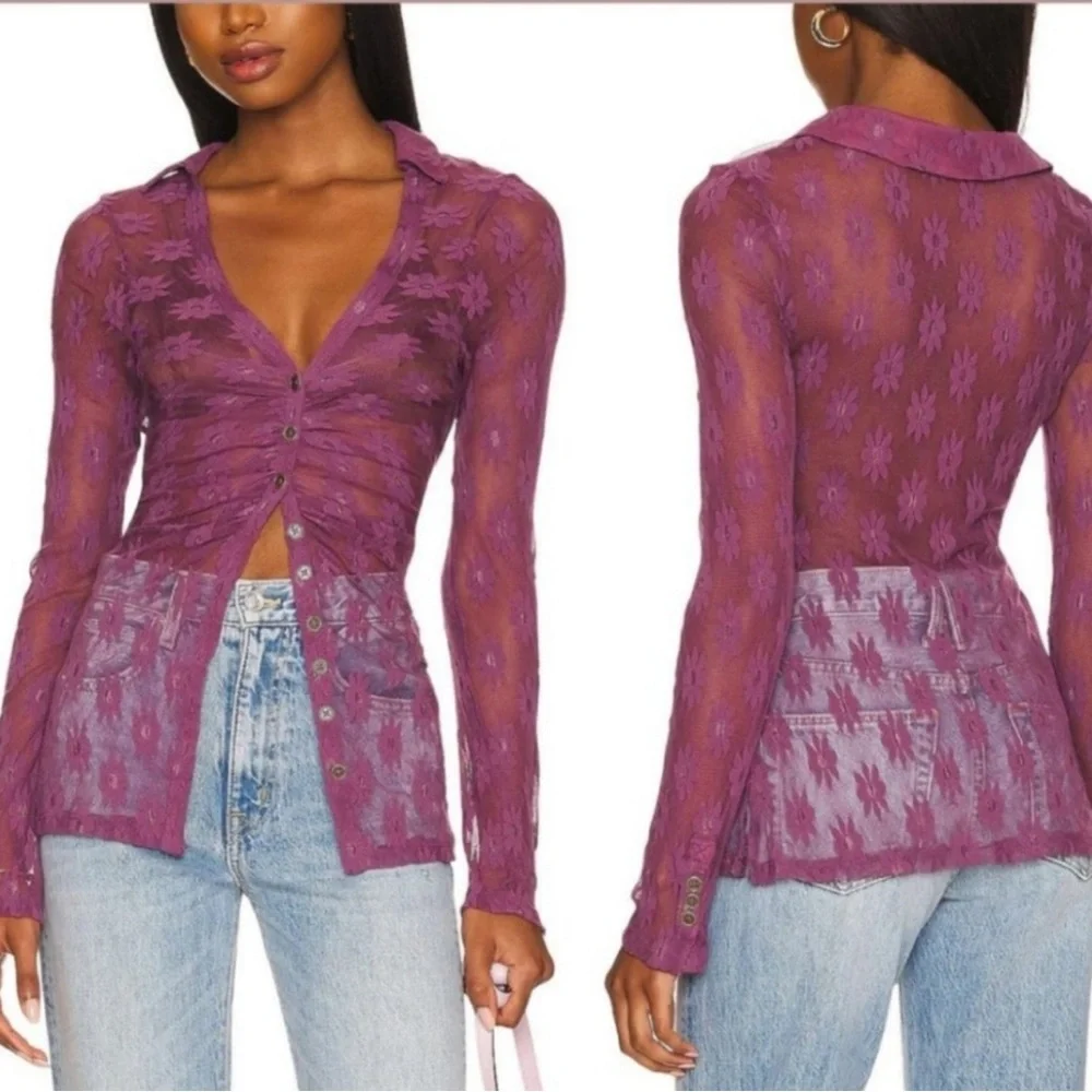 Free People Flowers Fields Mesh Button Up Shirt Size: XS - Picture 4 of 14